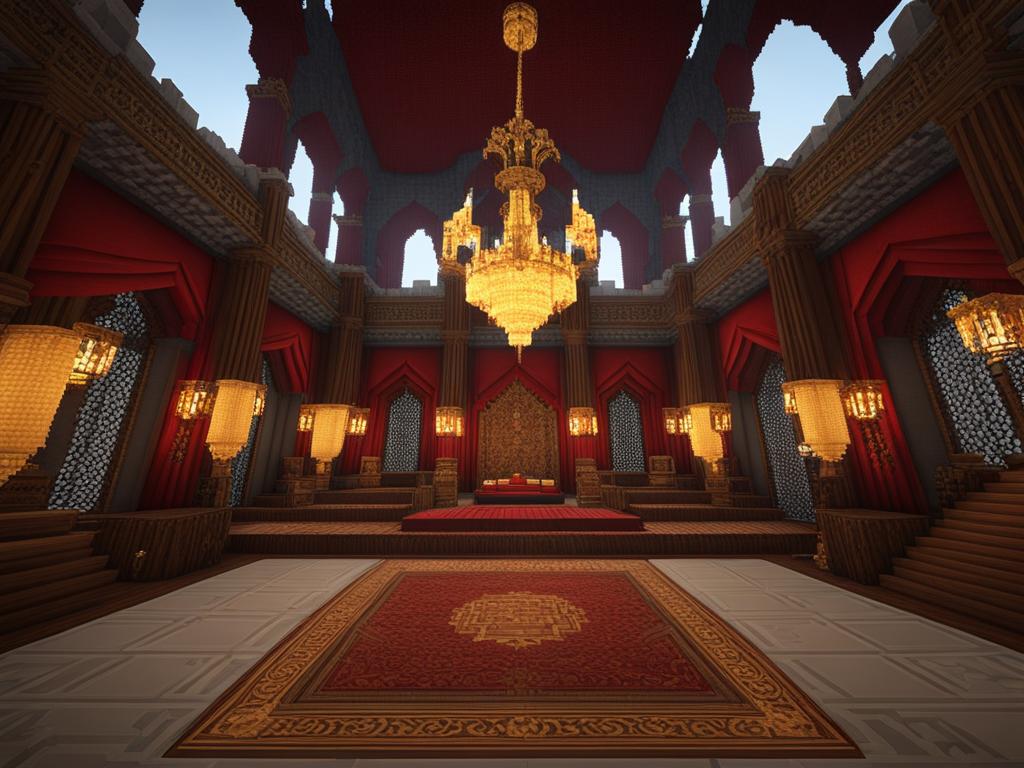 throne room in a regal castle adorned with tapestries - minecraft house design ideas minecraft block style