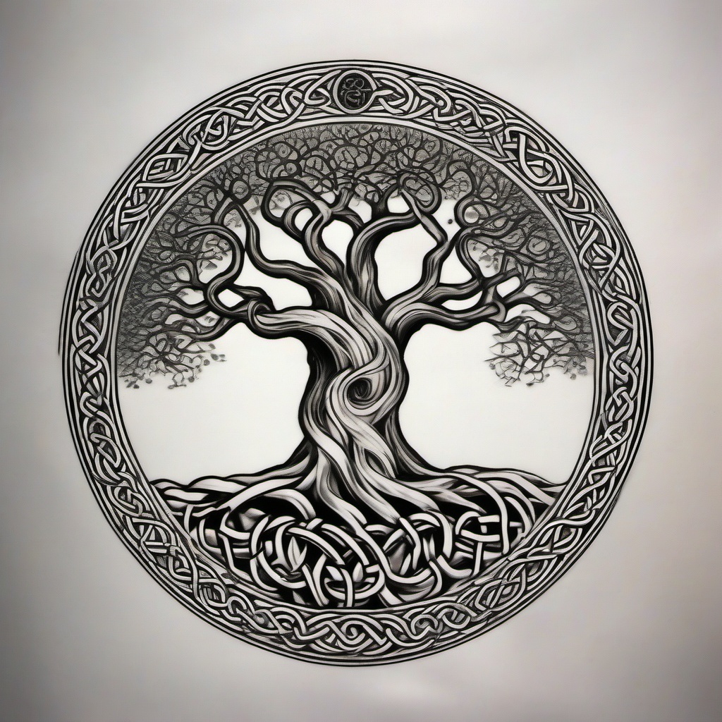 Full arm Sleeve, Realism, Celtic Tree of Life in circle with Celtic Bands running down arm 
  ,tattoo design, white background