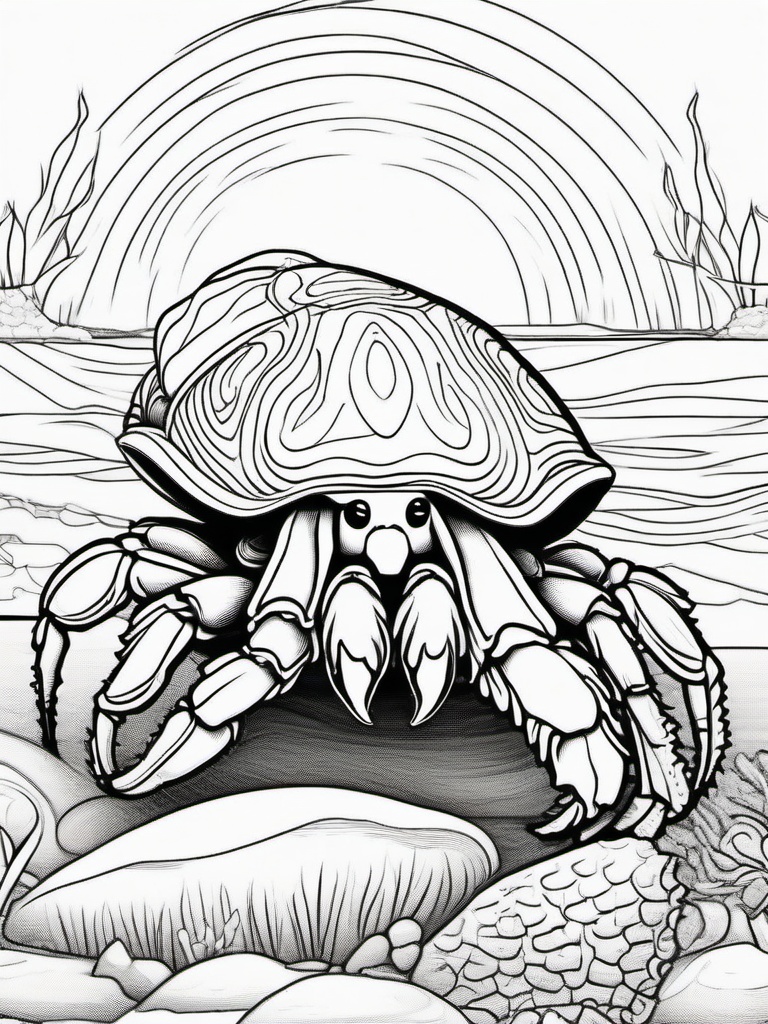 Hermit Crab Coloring Pages - Shell Dwelling Beach Creature  black outline printable sheet, coloring page