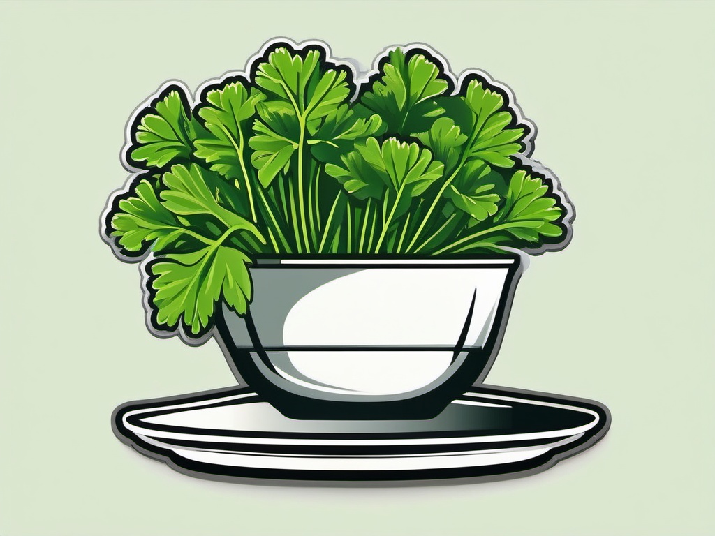 Parsley Sticker - Garnish your plates with the bright green and mildly flavored parsley for a burst of freshness, , sticker vector art, minimalist design