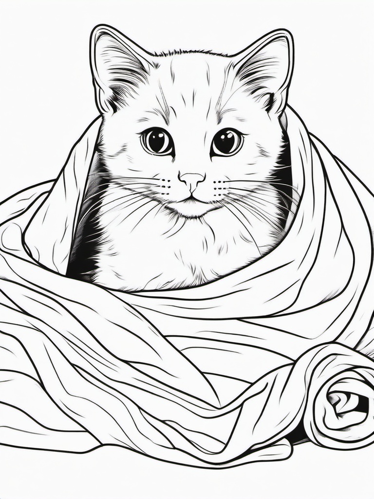 Kitty with a Cozy Blanket Coloring Pages - Kitten Snuggled in a Soft Blanket  minimal black outline printable sheet, coloring page