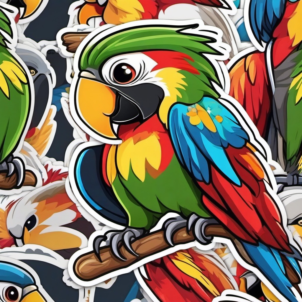 Macaw cartoon - colorful, chatty parrot  cartoon sticker style