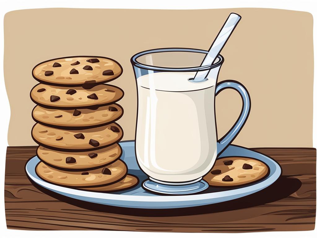 milk clipart - a glass of milk, creamy and wholesome, accompanying a plate of homemade cookies 