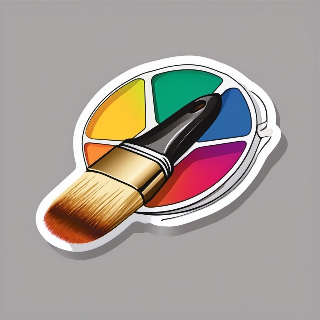 Palette and Brush Sticker - Artist's palette with a paintbrush, ,vector color sticker art,minimal