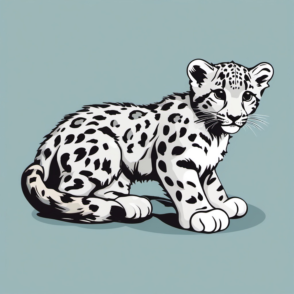 Snow Leopard Cubs Clip Art - Curious snow leopard cubs at play,  color vector clipart, minimal style