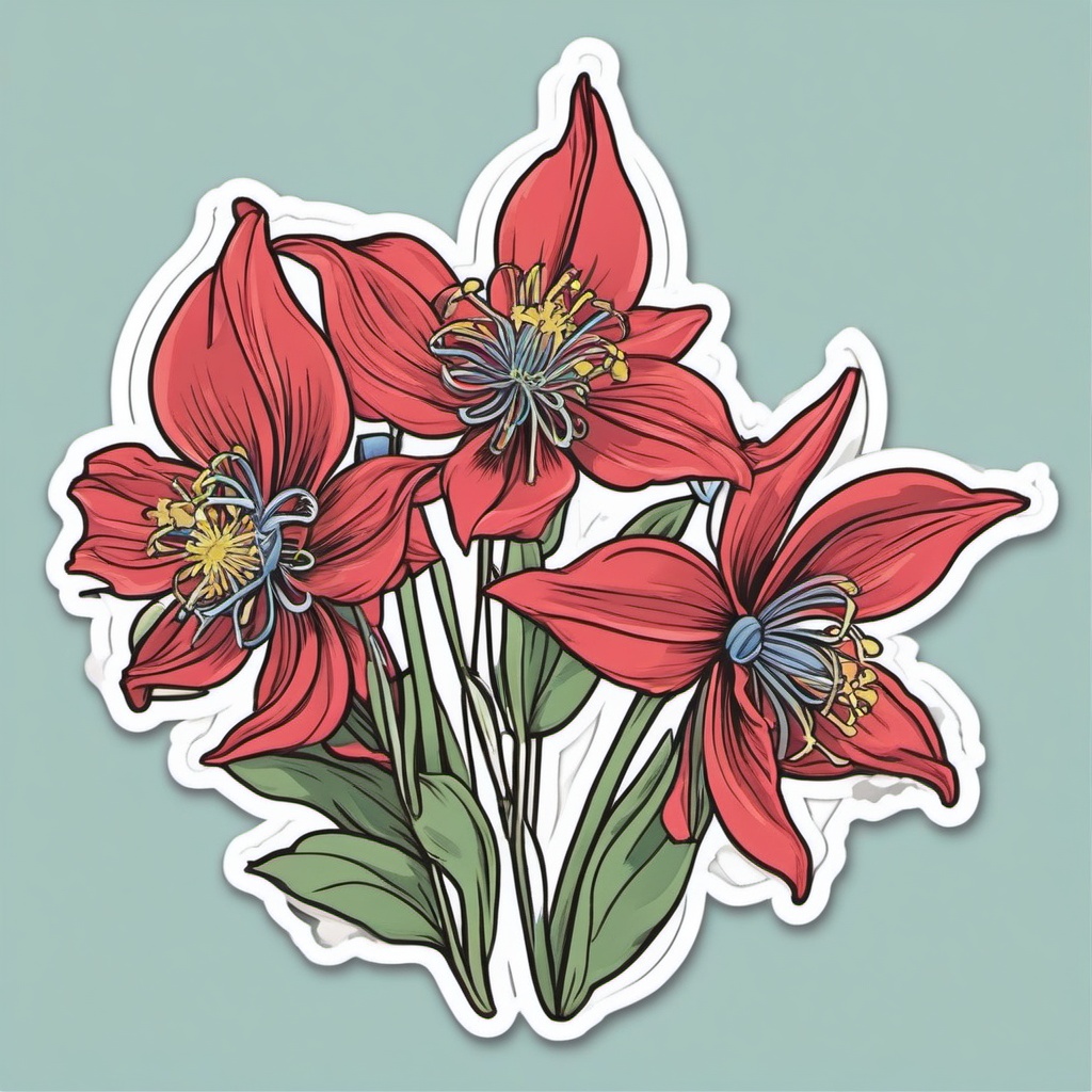 Columbine Sticker - Celebrate the unique and spurred blooms of columbines with this whimsical sticker, , sticker vector art, minimalist design