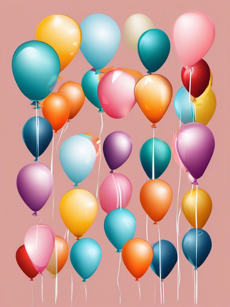 Birthday Balloons clipart - Bunch of festive birthday balloons, ,vector color clipart,minimal