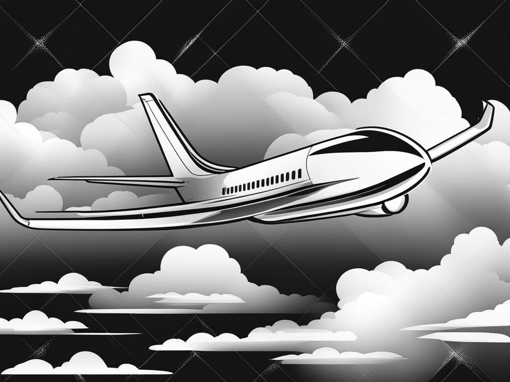 airplane clipart black and white in the open sky - soaring through the clouds. 