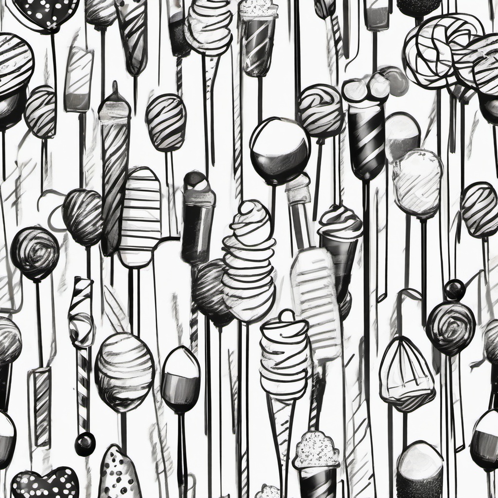 drawing of candy on a stick  minimal rough sketch scribbles,doodles,black and white