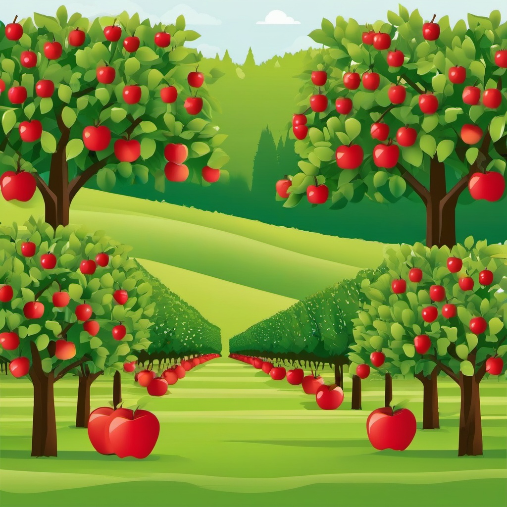 Apple Orchard clipart - Rows of apple trees ready for picking, ,vector color clipart,minimal