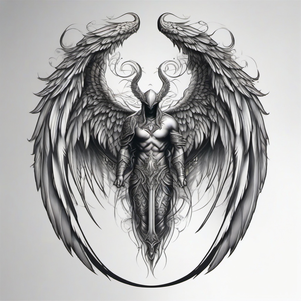Angel Demon Wing Tattoo-Intricate and symbolic tattoo featuring both angel and demon wings, capturing themes of balance and contrast.  simple color tattoo,white background