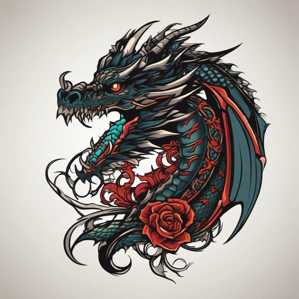 skeletal dragon tattoo  simple vector color tattoo