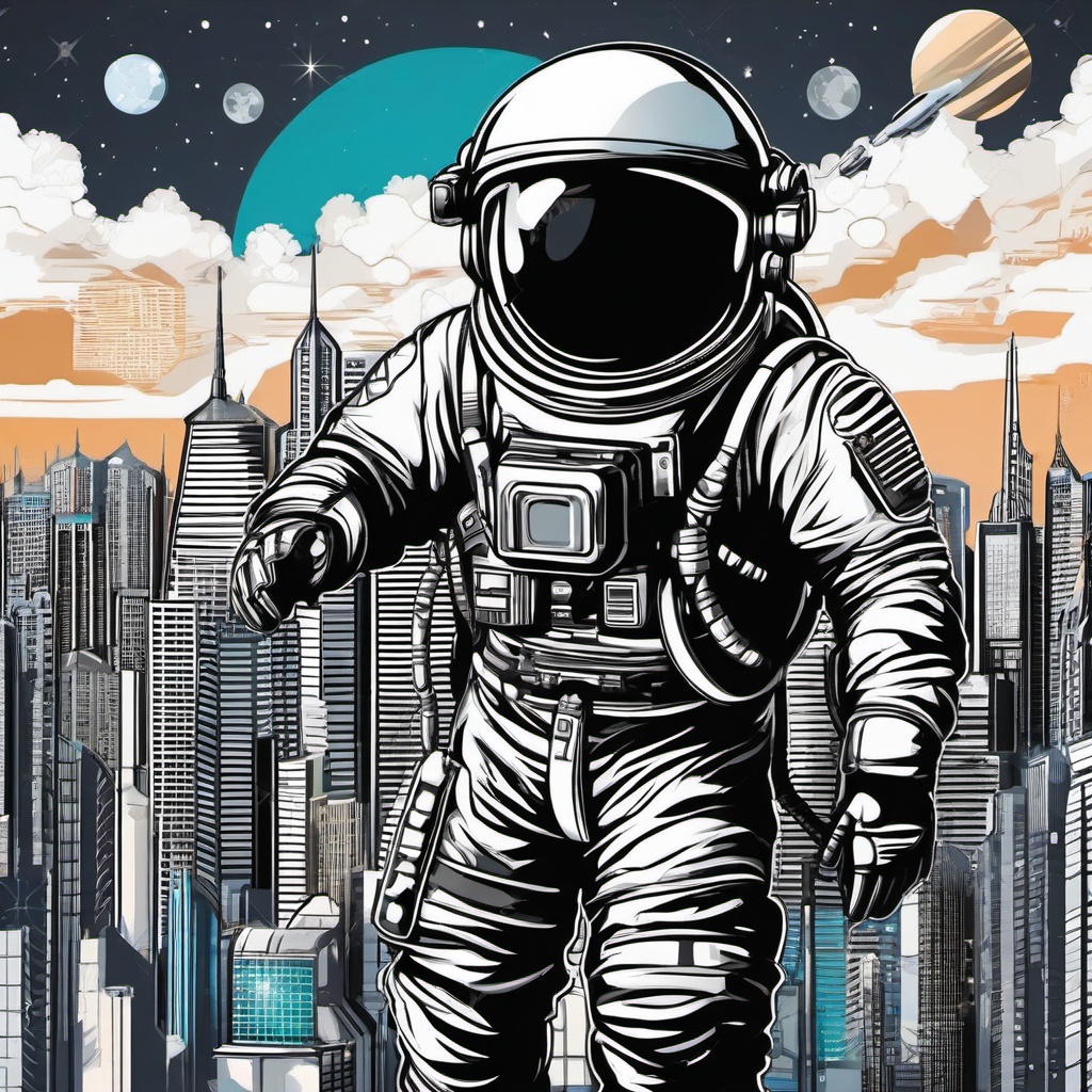 Astronaut clipart - astronaut in a futuristic city  clipart