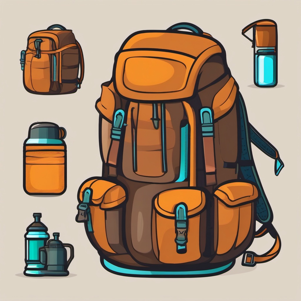 Hiking Backpack Clipart - A hiking backpack packed for an adventure.  color vector clipart, minimal style