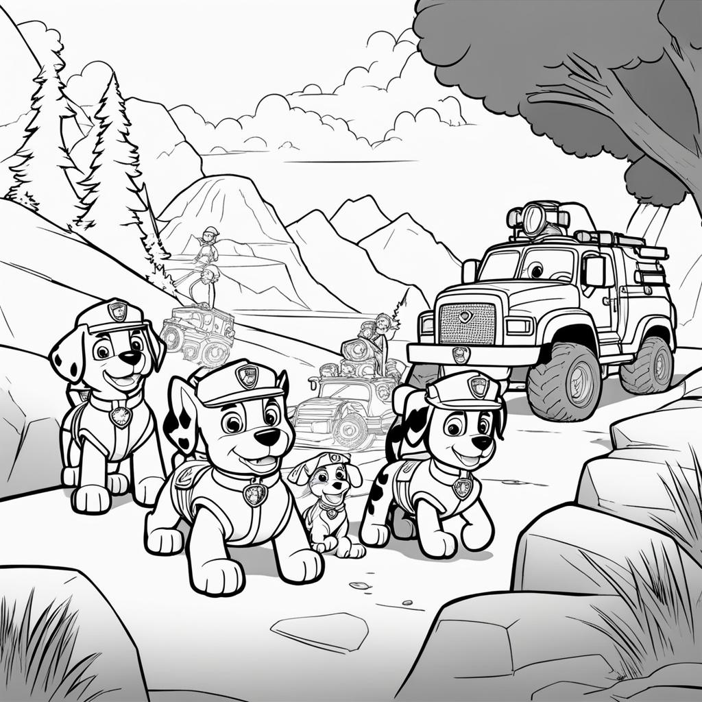 paw patrol coloring pages - marshall and rubble team up to rescue a stranded hiker. 