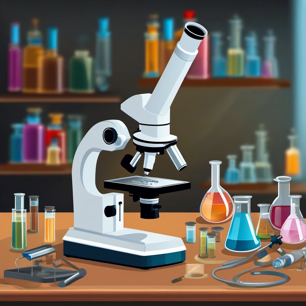 Science clipart - microscope on a laboratory table  