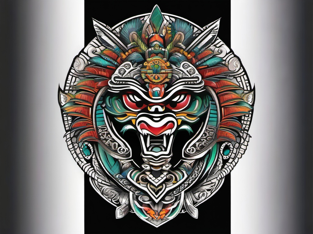 Aztec Feathered Serpent Tattoo-Intricate and symbolic tattoo featuring the Aztec feathered serpent, Quetzalcoatl, capturing themes of divinity and culture.  simple color vector tattoo