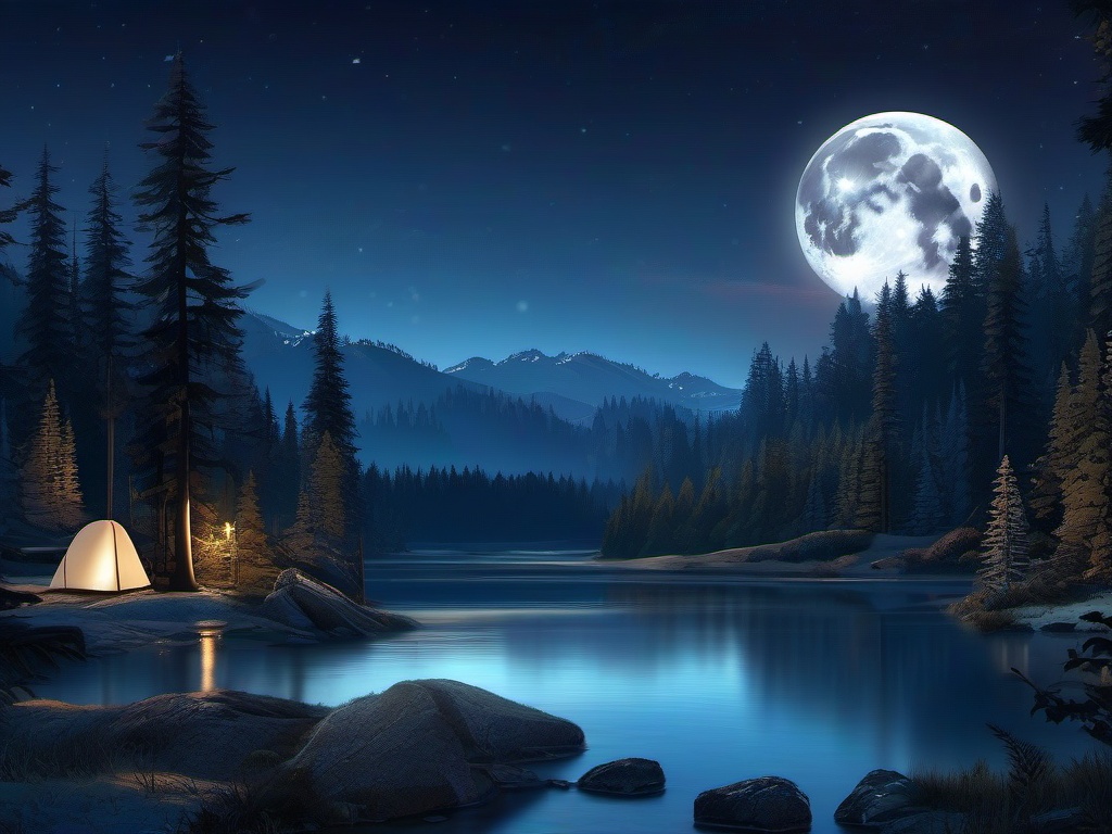 Moon Wallpapers - Moonlit Night in the Wilderness  wallpaper style, intricate details, patterns, splash art, light colors