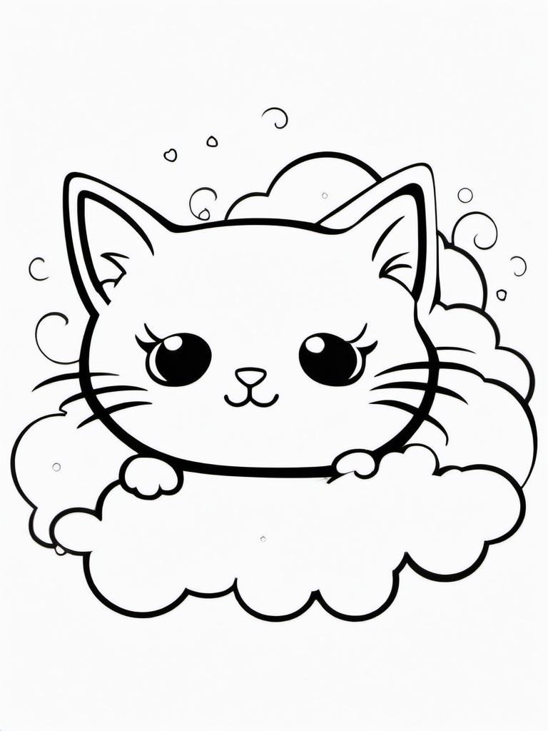 Kitty on a Cloud with Heart Coloring Pages - Dreamy Kitten Floating on a Cloud  minimal black outline printable sheet, coloring page