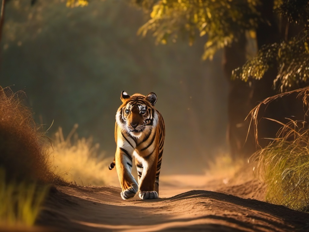 Cute Tiger Prowling in an Indian Wilderness 8k, cinematic, vivid colors