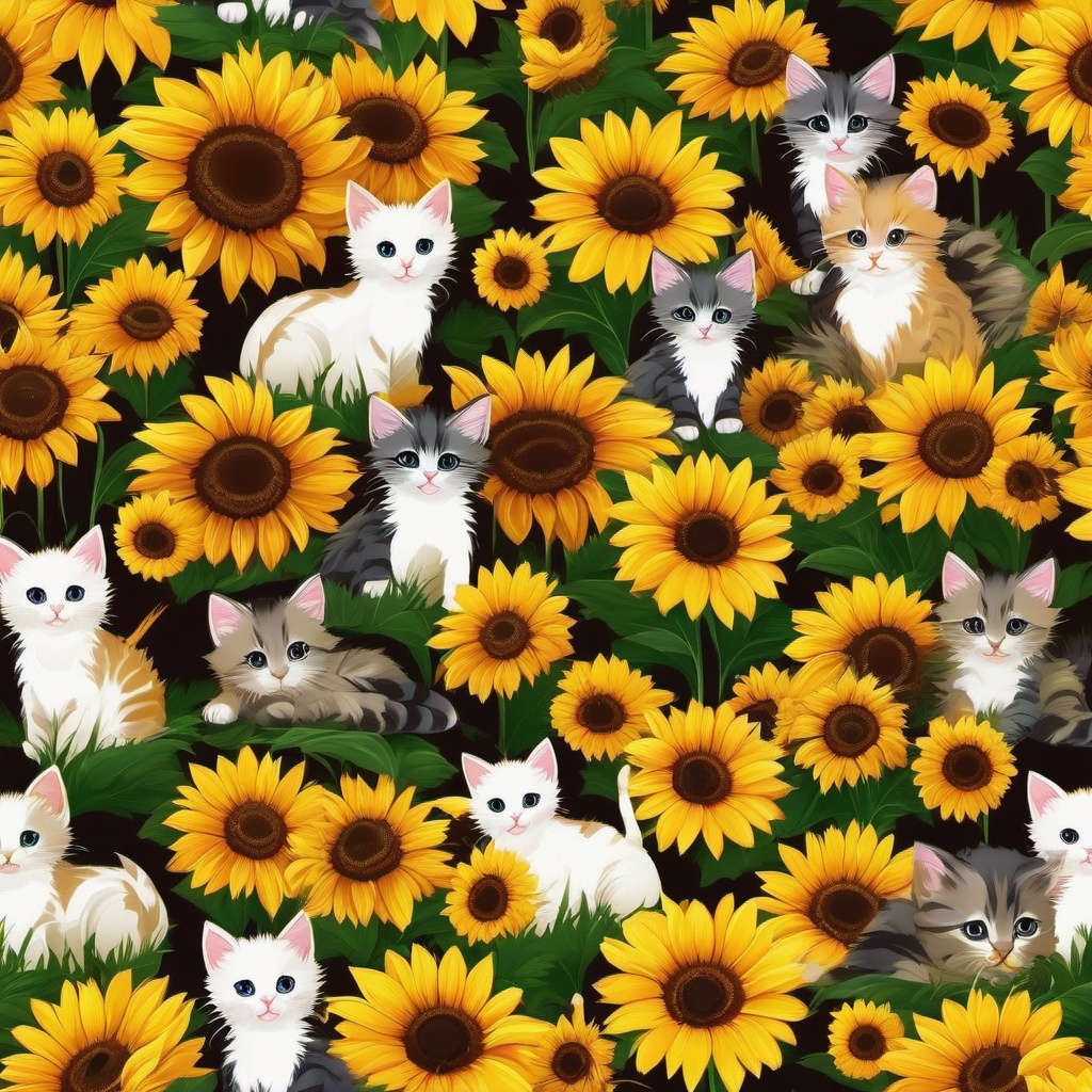 Cute Desktop Wallpaper - Playful Kittens in a Sunflower Meadow wallpaper, abstract art style, patterns, intricate