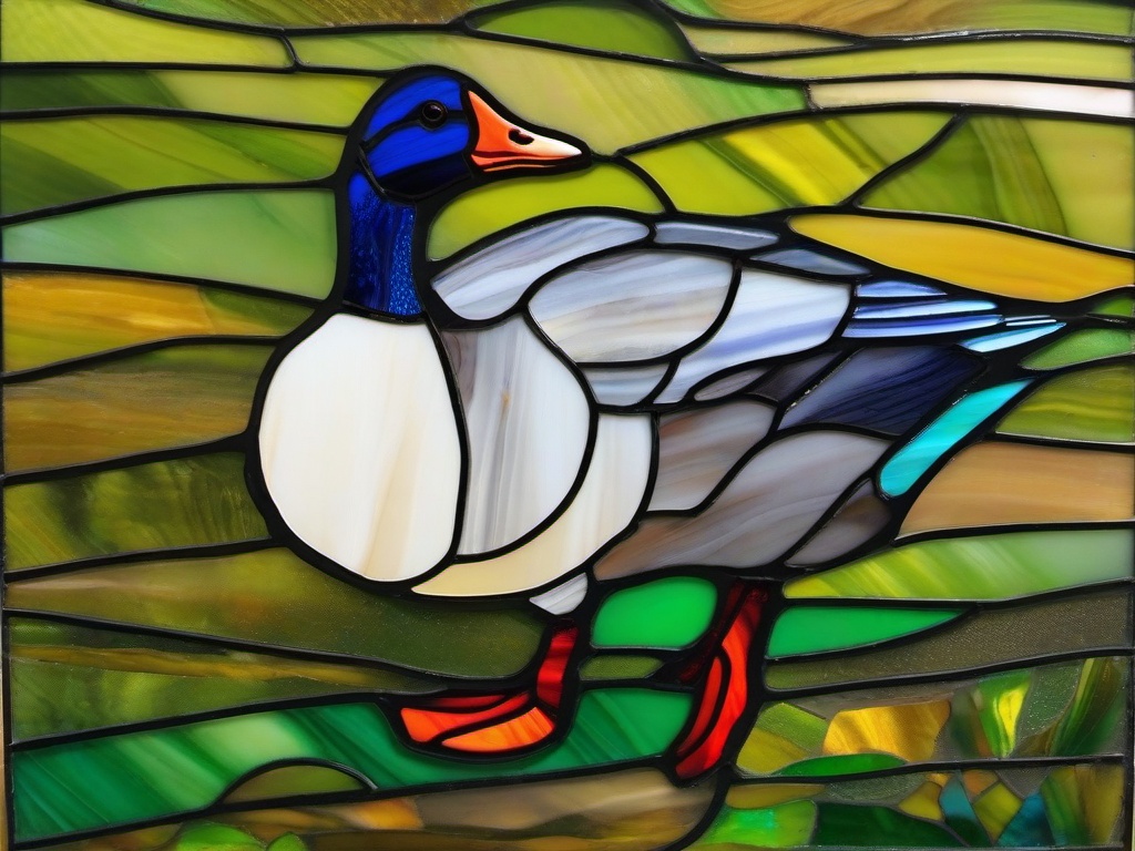 Stained Glass Goose - Goose waddling on farm  