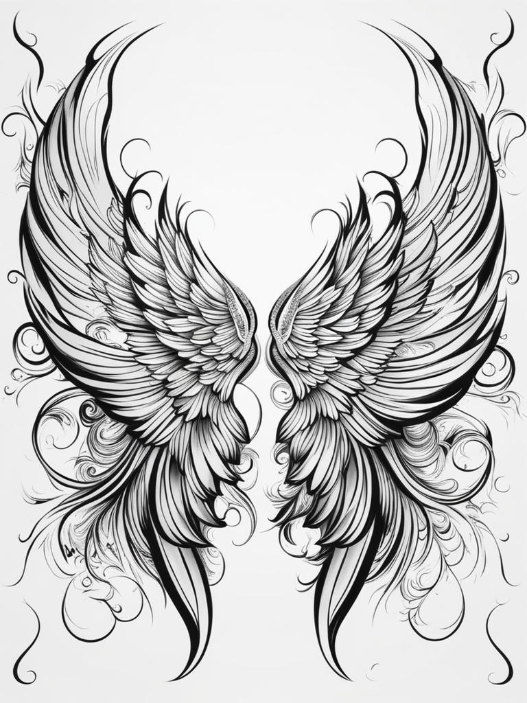 angel wings tattoo black and white design 