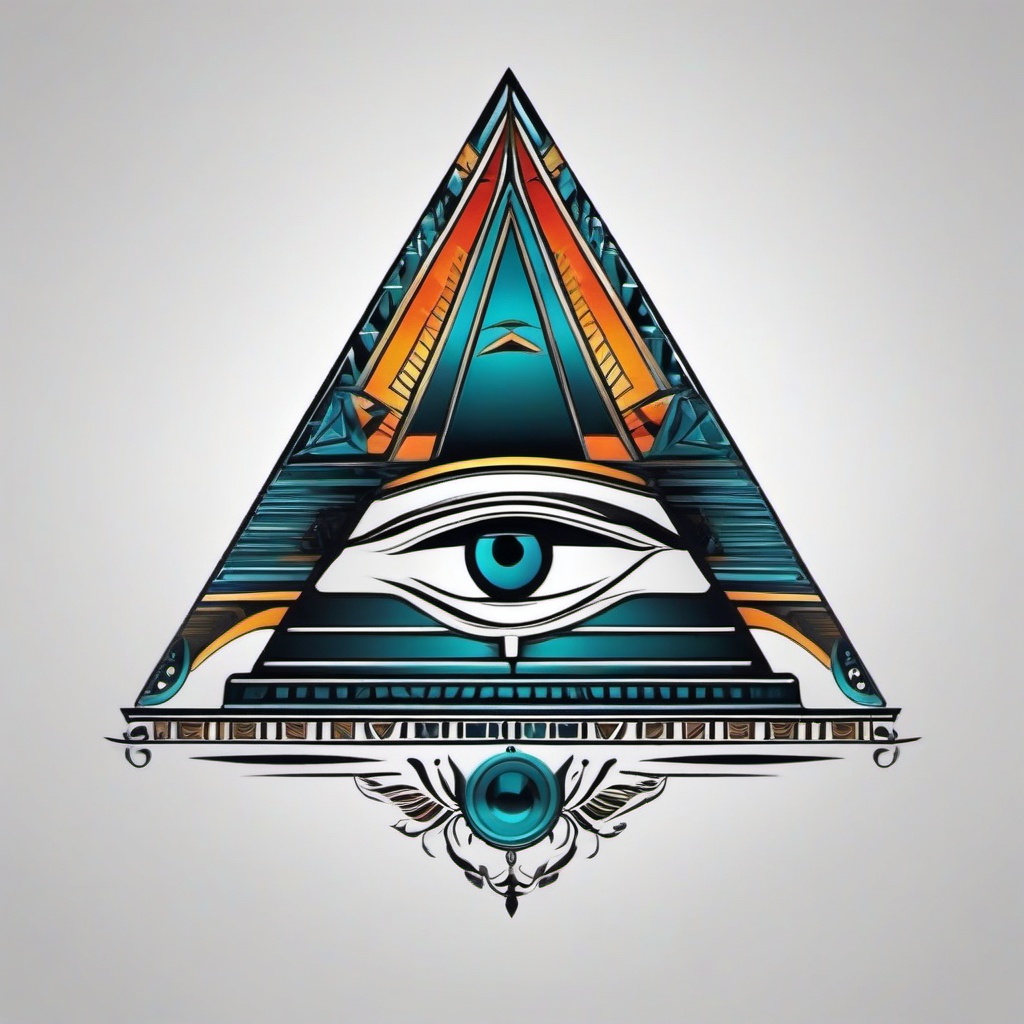 eye of horus pyramid tattoo  simple color tattoo,minimal,white background