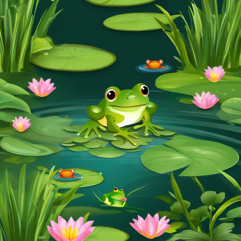 Frog Clipart, Playful frogs leaping by the pond. 