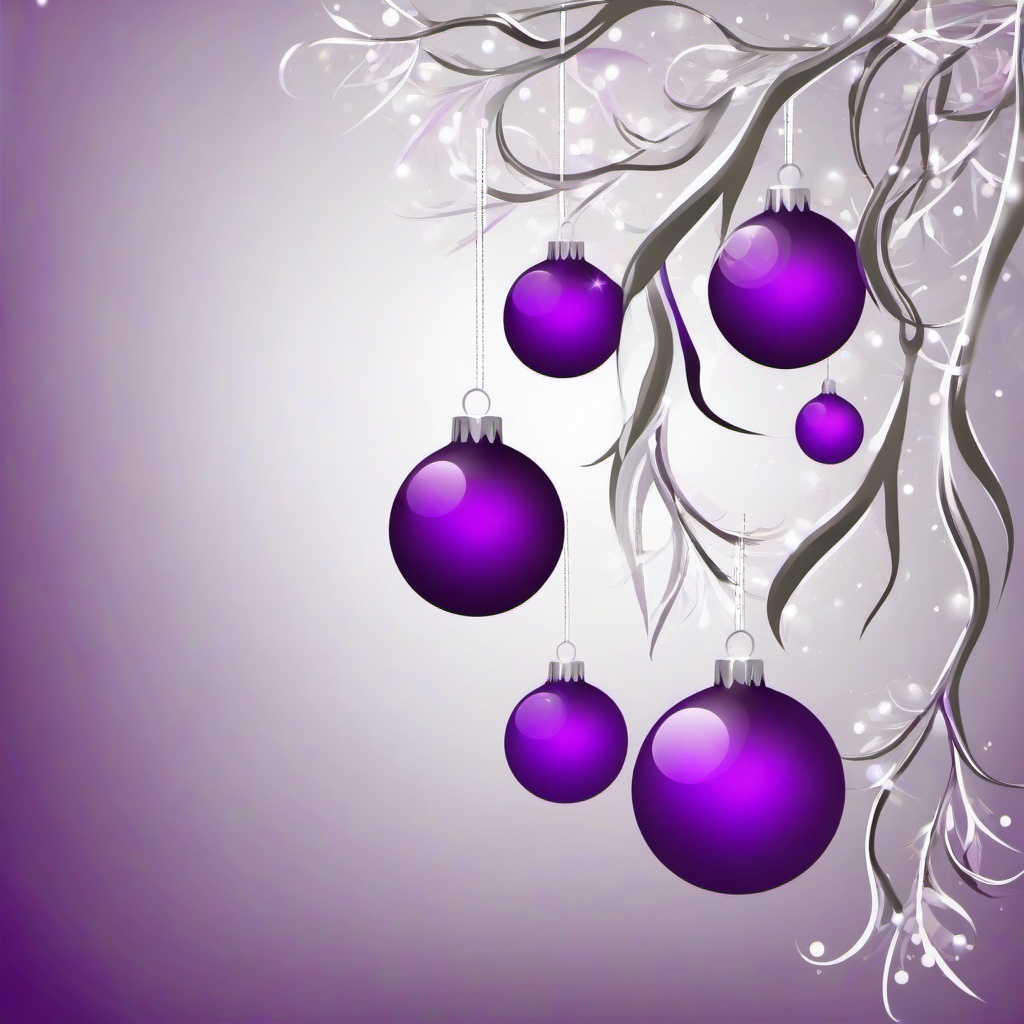 silver branches with purple bulbs for christmas card