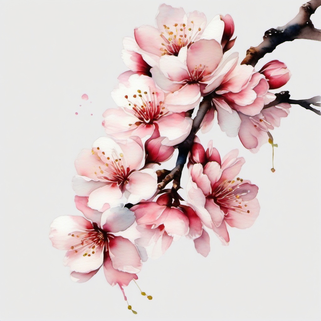 watercolor japanese cherry blossom tattoo  simple color tattoo,white background,minimal