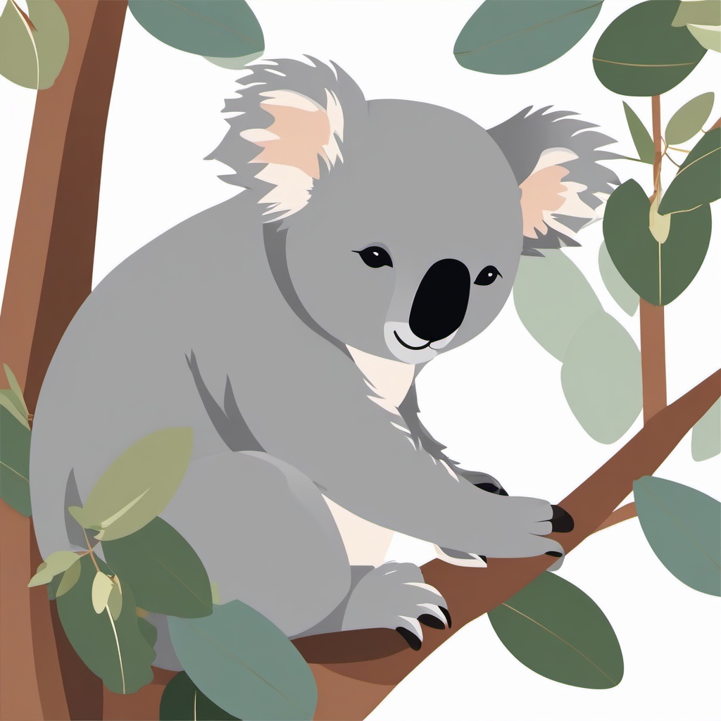 Koala Clipart - Koala napping in the eucalyptus tree , minimal, 2d