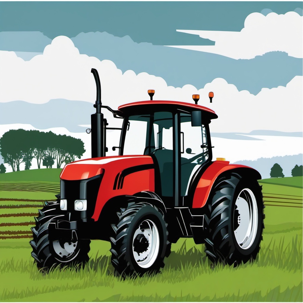 Farm clipart - tractor working in a field  