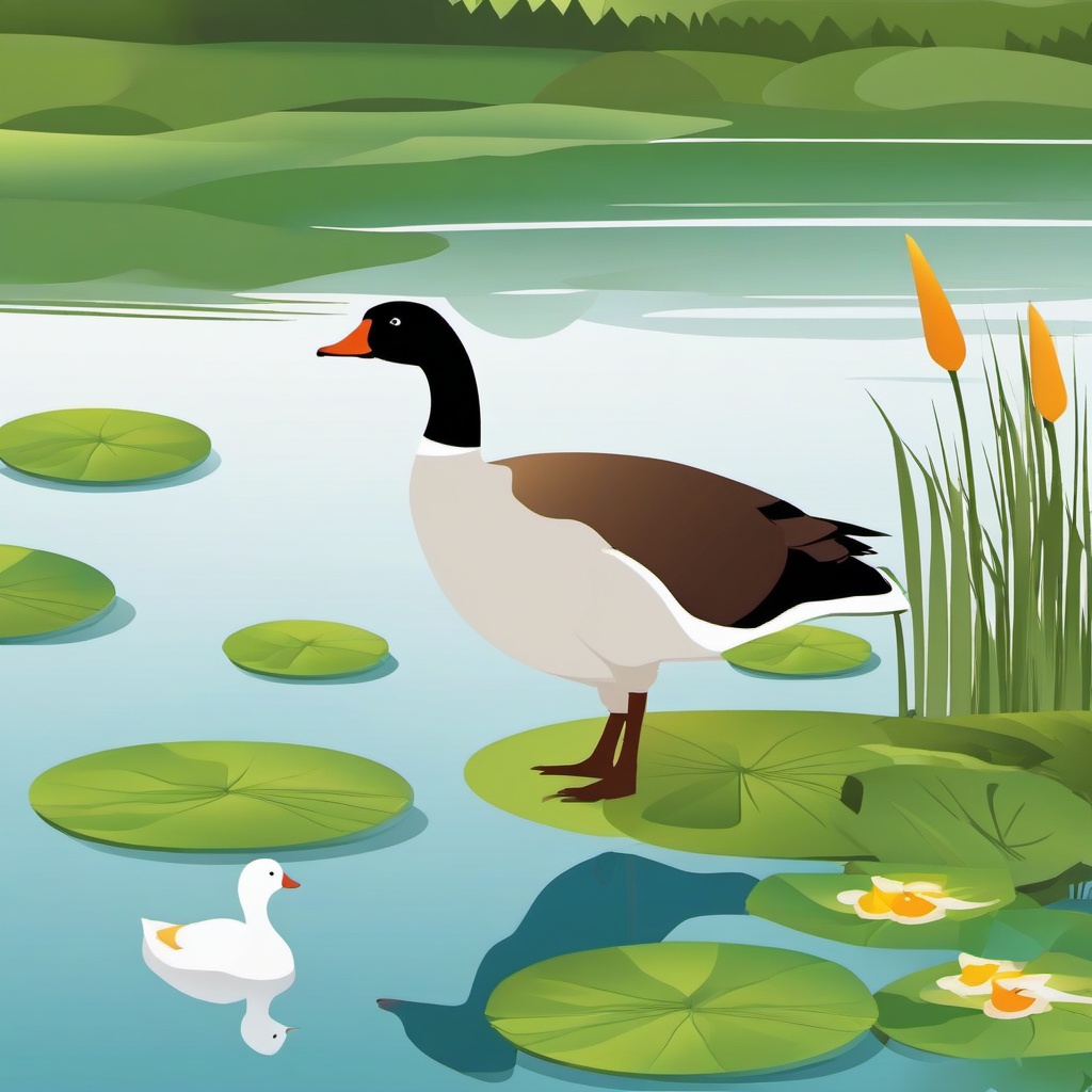 Goose clipart - Honking goose by a pond, ,vector color clipart,minimal