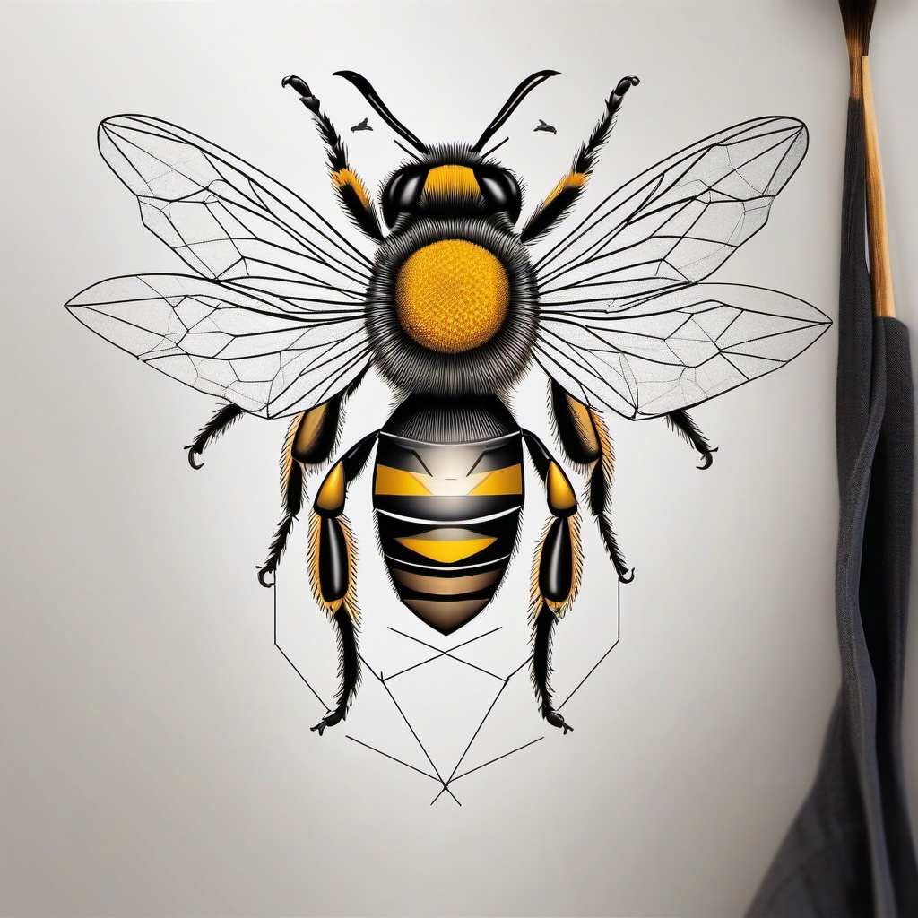 Geometric Honey Bee Tattoo - Explore the world of geometry with a geometric honey bee tattoo, combining the insect's natural form with intricate geometric shapes.  simple tattoo,minimalist,white background