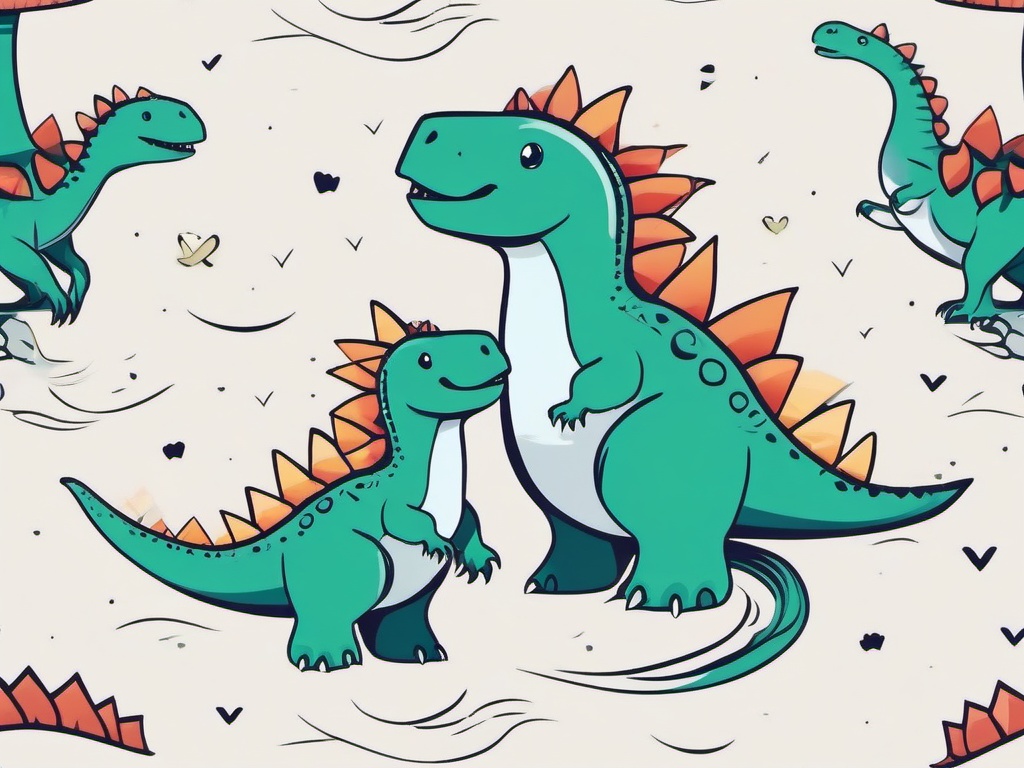 Mom and Son Dinosaur Tattoo - Celebrate the bond between mother and son with a charming dinosaur-themed tattoo.  simple vector color tattoo,minimal,white background