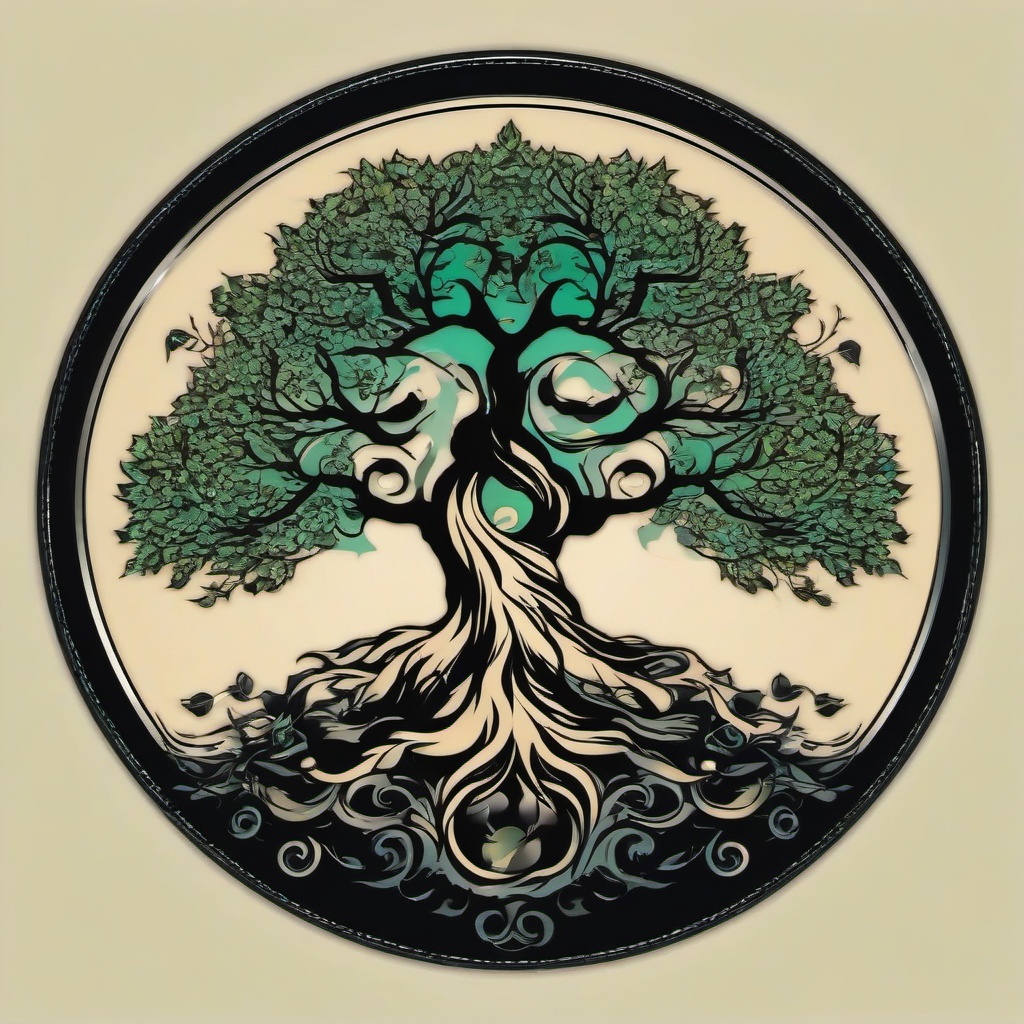 tree yin yang tattoo  simple vector color tattoo