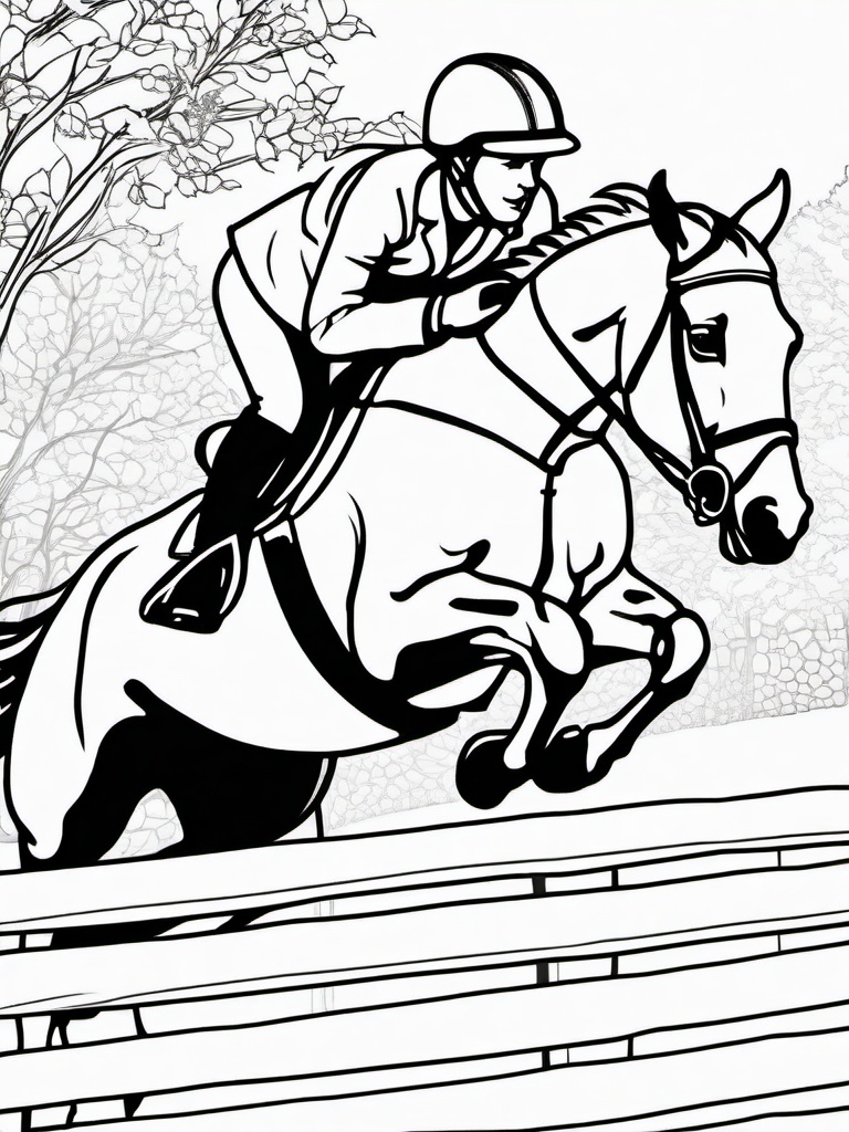 Horse Jumping Coloring Pages - Equestrian Jumping Over a Fence  minimal black outline printable sheet, coloring page