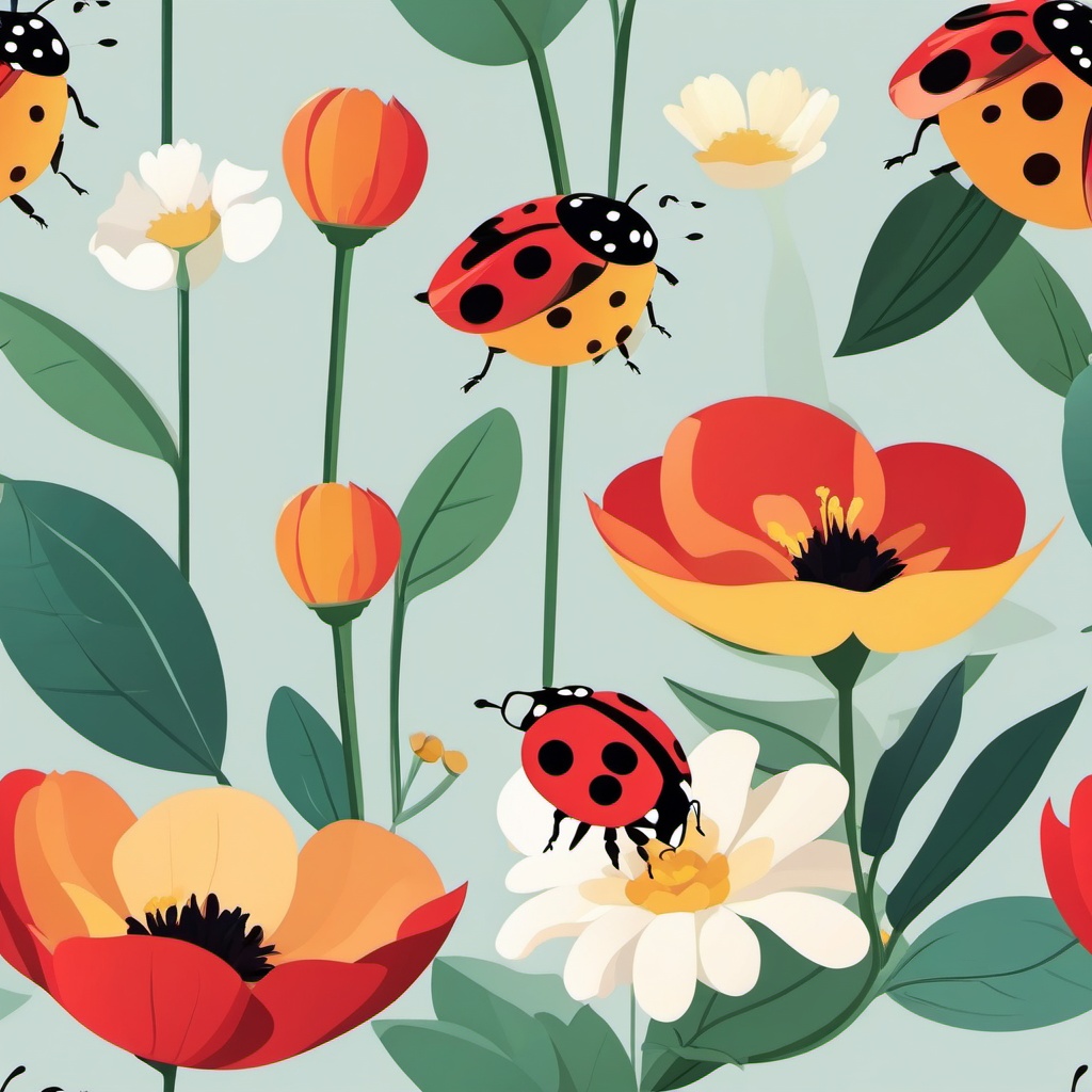 Ladybug on a Flower Clip Art - Ladybug perched on a colorful flower,  color vector clipart, minimal style