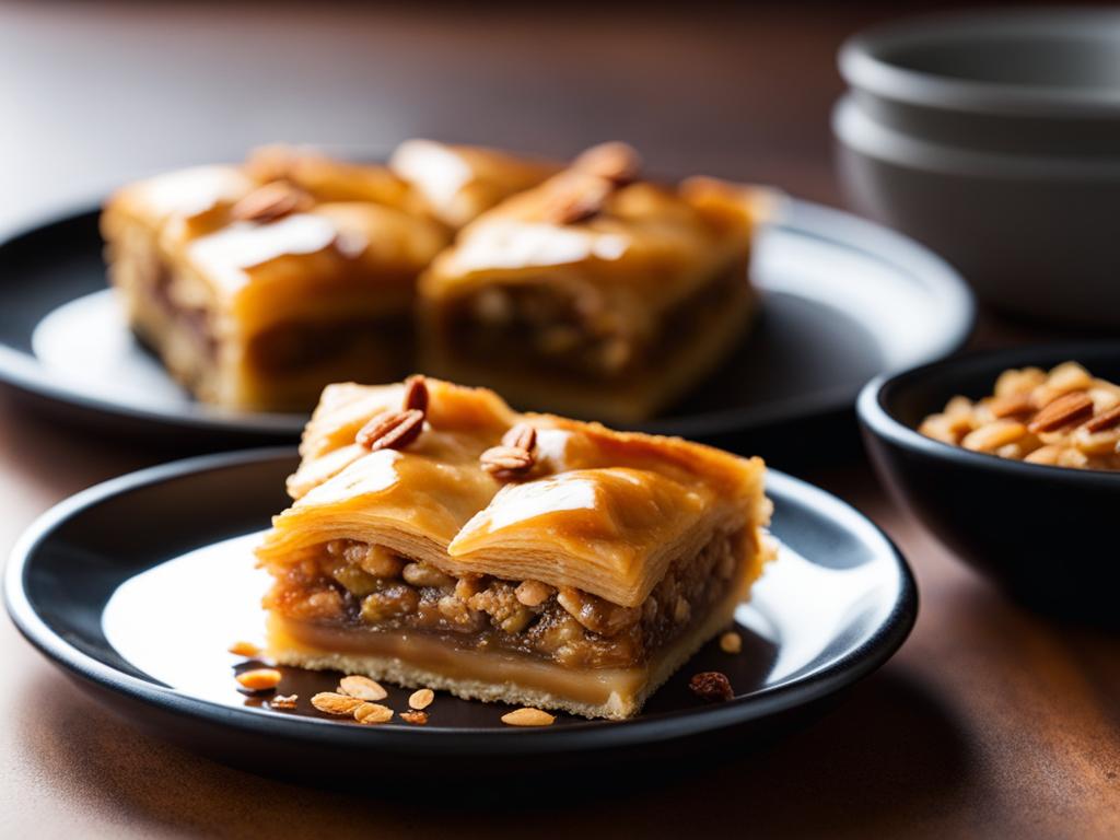 a slice of sweet and nutty baklava, made with layers of phyllo dough and honey. 