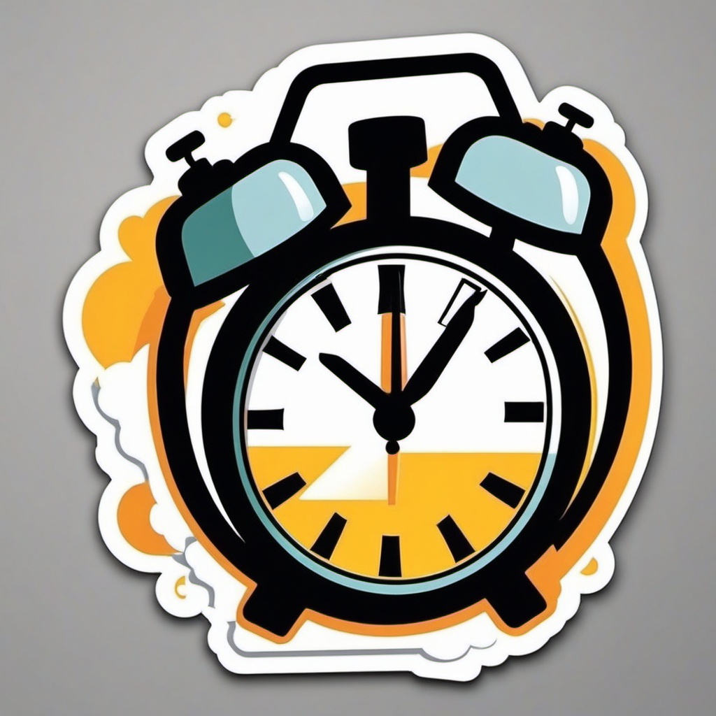 Alarm Clock Sticker - Alarm clock for waking up, ,vector color sticker art,minimal