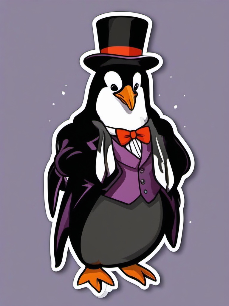 Penguin Magician Sticker - A penguin dressed as a magician, performing tricks. ,vector color sticker art,minimal