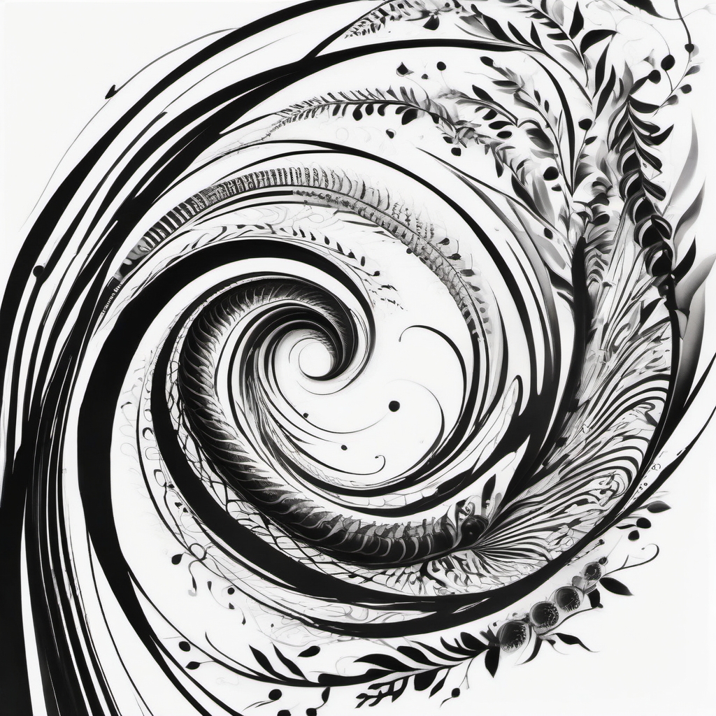 Abstract centipede trails ink: Whimsical paths echoing the creature's agile journey.  black white tattoo, white background