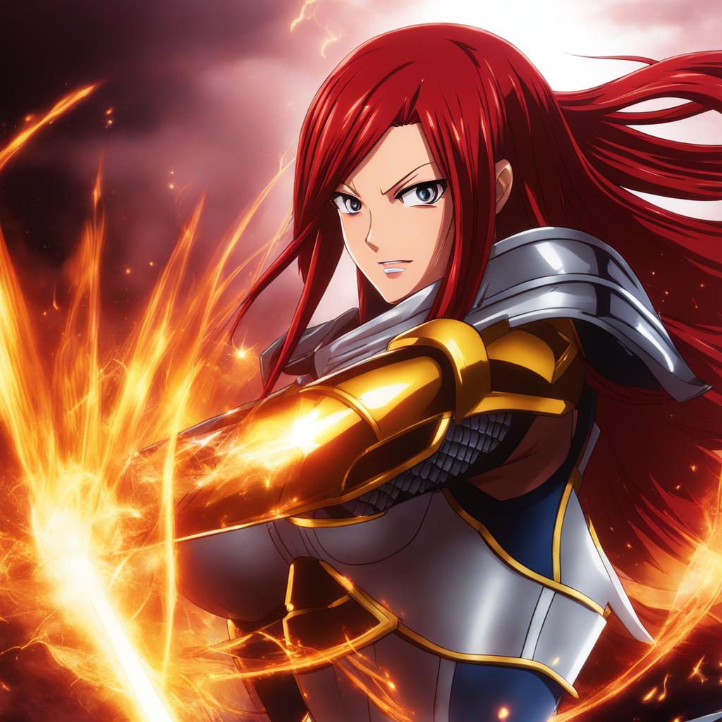 erza scarlet unleashes her requip magic, changing armor sets in the midst of battle. 