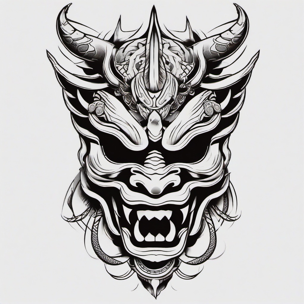 oni mask snake tattoo  simple color tattoo,white background,minimal