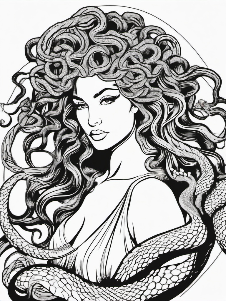 Medusa Coloring Pages - Gorgon with Snake Hair  minimal black outline printable sheet, coloring page