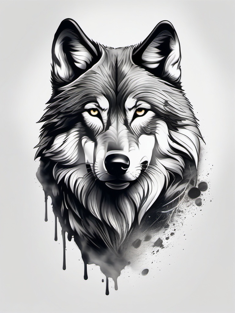 Tattoo Lone Wolf,lone wolf's portrait, inked on skin, reminding us that we are captains of our own journey. , tattoo design, white clean background