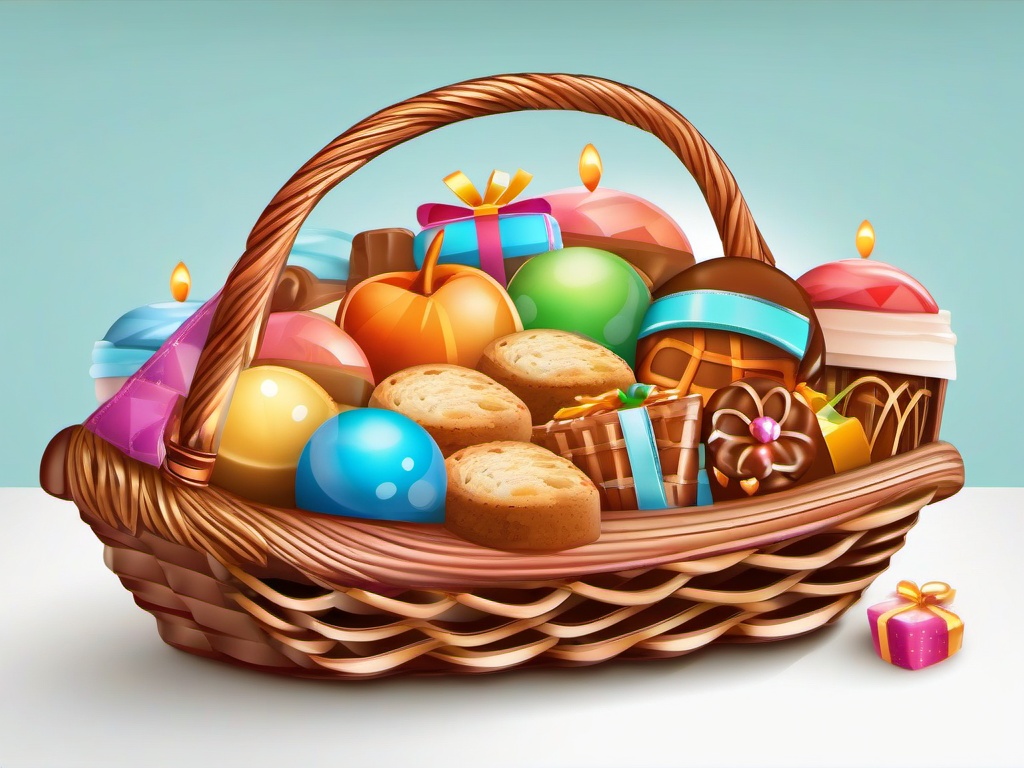 Gift clipart - gift basket filled with treats and goodies  