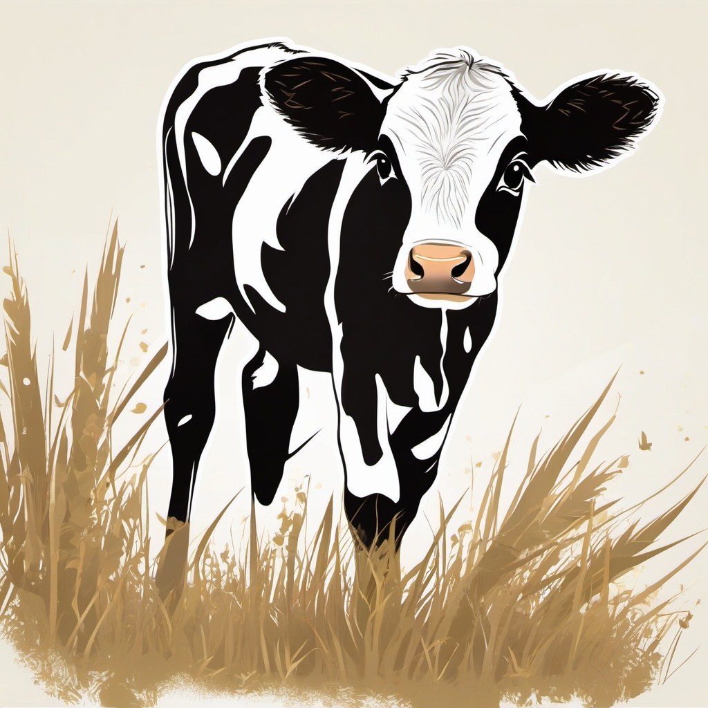 Calf clipart - Young calf exploring the farm, ,vector color clipart,minimal