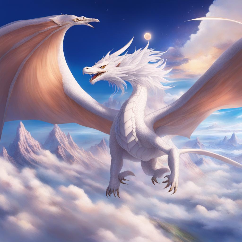 kanna kamui - soars above a breathtaking celestial landscape as a radiant dragon. 